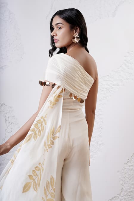 Shwetanga Foild Print Draped One-Shoulder Jumpsuit 