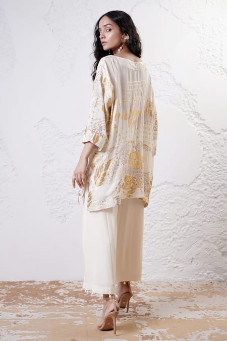 Shwetanga Foil Print Kaftan & Pant Set 