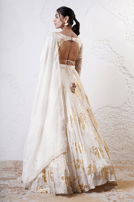 Shwetanga Foil Print Circular Lehenga Set 