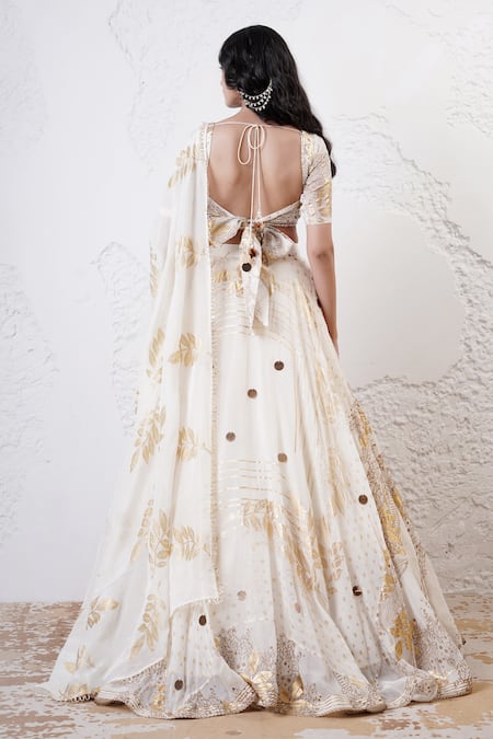 Shwetanga Foil Print Scarf Lehenga Set 