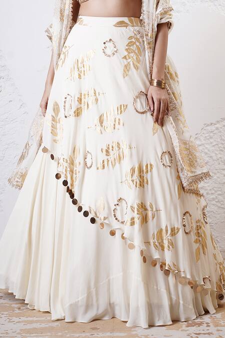 Shwetanga Ivory Organza, Crepe Sequins, Foil Printing Sweetheart Neck Lehenga Set at Aza Fashions Shwetanga_Ivory Organza, Crepe Sequins, Foil Printing Sweetheart Neck Lehenga Set _at_Aza_Fashions