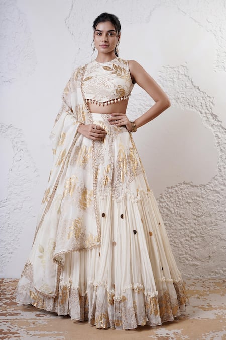 Shwetanga Foil Print Lehenga Set 