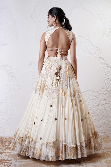 Shwetanga Foil Print Lehenga Set 