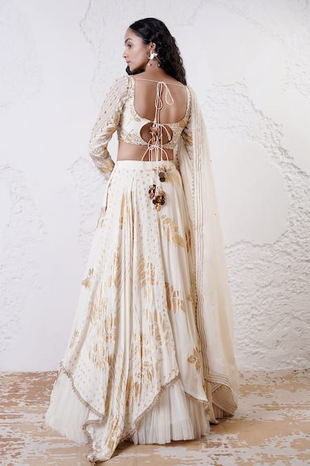 Shwetanga Foil Print Scarf Lehenga Set 