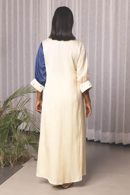 Shop Studio Surbhi Cream Cotton, Silk Embroidery Collared Floral Panelled Kurta With Straight Pant at Aza Fashions Shop_Studio Surbhi_Cream Cotton, Silk Embroidery Collared Floral Panelled Kurta With Straight Pant _at_Aza_Fashions