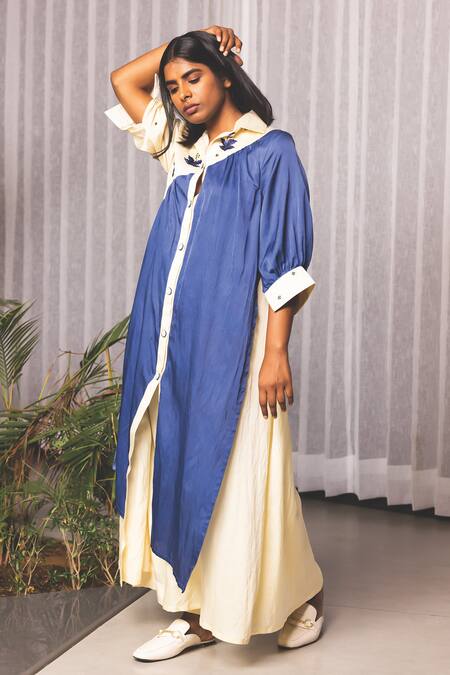 Studio Surbhi Cream Cotton, Silk Embroidery Collared Floral Panelled Kurta With Straight Pant at Aza Fashions Studio Surbhi_Cream Cotton, Silk Embroidery Collared Floral Panelled Kurta With Straight Pant _at_Aza_Fashions