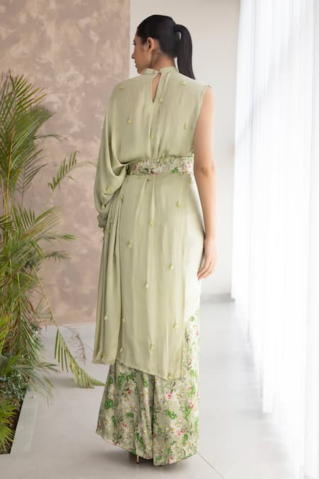 Studio Surbhi Floral Print Flared Pant Saree Set 