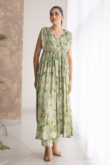 Studio Surbhi Floral Print Draped Kurta & Pant Set 