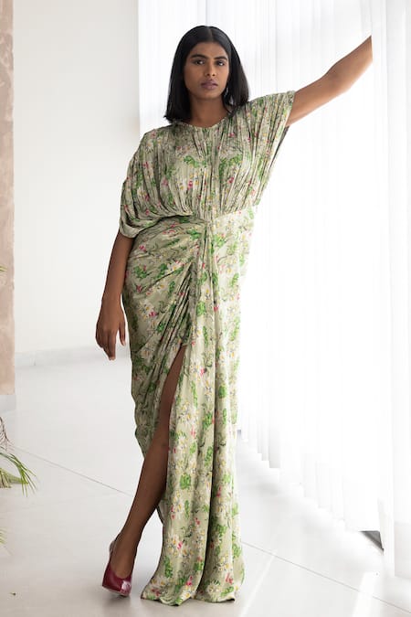 Studio Surbhi Floral Print Draped Kaftan Style Gown 