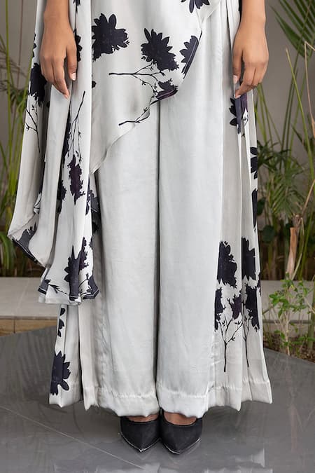 Buy Studio Surbhi Grey Georgette, Satin Embroidery Bandeau Floral Print Asymmetric Top And Pant Set Online at Aza Fashions Buy_Studio Surbhi_Grey Georgette, Satin Embroidery Bandeau Floral Print Asymmetric Top And Pant Set _Online_at_Aza_Fashions