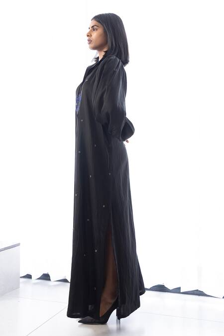 Buy Studio Surbhi Black Cotton, Silk Embroidery Collared Floral Shirt Dress Online at Aza Fashions Buy_Studio Surbhi_Black Cotton, Silk Embroidery Collared Floral Shirt Dress _Online_at_Aza_Fashions