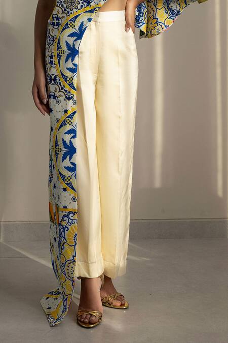 Studio Surbhi Multi Color Cotton, Silk One Shoulder Floral Print Asymmetric Top With Pant Online at Aza Fashions Studio Surbhi_Multi Color Cotton, Silk One Shoulder Floral Print Asymmetric Top With Pant _Online_at_Aza_Fashions