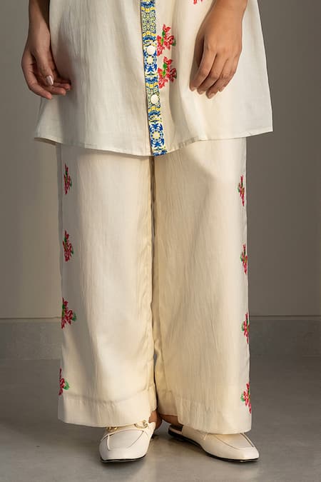 Buy Studio Surbhi Multi Color Cotton, Silk Embroidery Floral Print Shirt Style Kurta With Pant Online at Aza Fashions Buy_Studio Surbhi_Multi Color Cotton, Silk Embroidery Floral Print Shirt Style Kurta With Pant _Online_at_Aza_Fashions