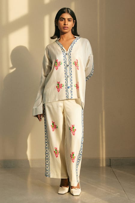 Studio Surbhi Cotton Silk Floral Print Oversized Shirt With Pant 