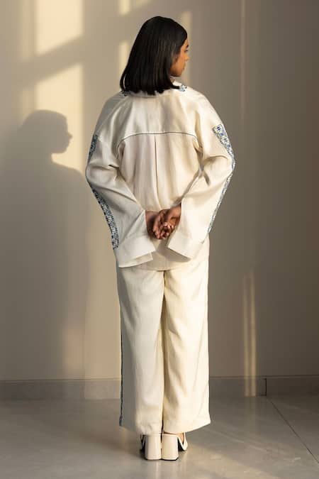 Shop Studio Surbhi Multi Color Cotton, Silk Embroidery Floral Print Oversized Shirt With Pant at Aza Fashions Shop_Studio Surbhi_Multi Color Cotton, Silk Embroidery Floral Print Oversized Shirt With Pant _at_Aza_Fashions