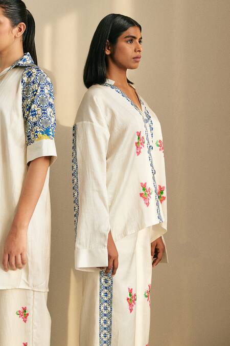 Buy Studio Surbhi Multi Color Cotton, Silk Embroidery Floral Print Oversized Shirt With Pant Online at Aza Fashions Buy_Studio Surbhi_Multi Color Cotton, Silk Embroidery Floral Print Oversized Shirt With Pant _Online_at_Aza_Fashions