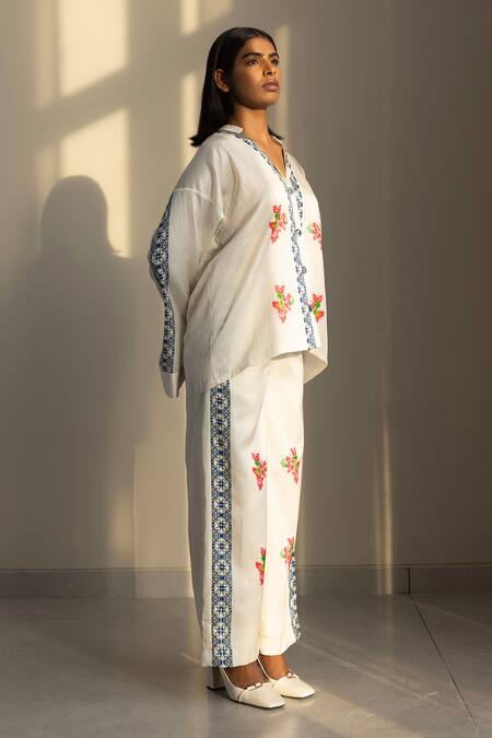 Studio Surbhi Multi Color Cotton, Silk Embroidery Floral Print Oversized Shirt With Pant at Aza Fashions Studio Surbhi_Multi Color Cotton, Silk Embroidery Floral Print Oversized Shirt With Pant _at_Aza_Fashions