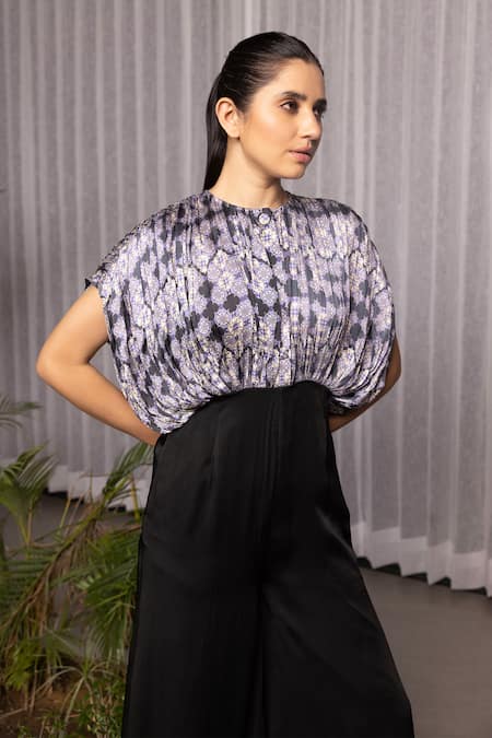 Shop Studio Surbhi Multi Color Georgette, Satin Abstract Floral Print Kaftan Style Yoke Jumpsuit Online at Aza Fashions Shop_Studio Surbhi_Multi Color Georgette, Satin Abstract Floral Print Kaftan Style Yoke Jumpsuit_Online_at_Aza_Fashions