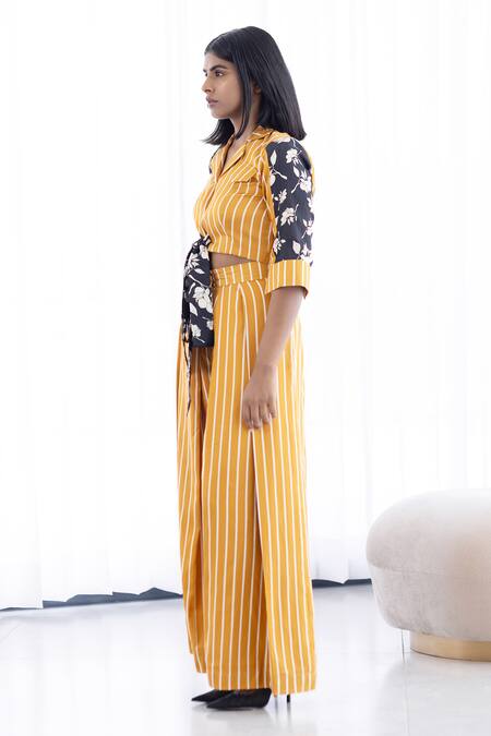 Shop Studio Surbhi Black Cotton, Silk Embroidery Collared Stripe Floral Print Shirt With Pant Online at Aza Fashions Shop_Studio Surbhi_Black Cotton, Silk Embroidery Collared Stripe Floral Print Shirt With Pant _Online_at_Aza_Fashions