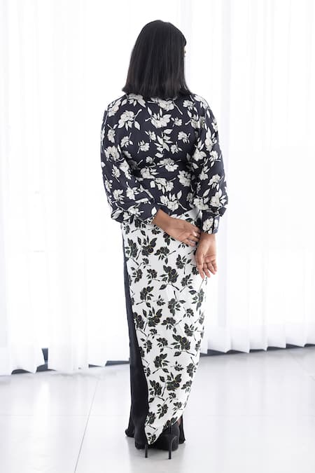 Studio Surbhi Floral Print Draped Gown & Kimono Shirt Set 