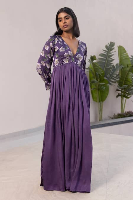 Studio Surbhi Placement Floral Print Draped Gown 