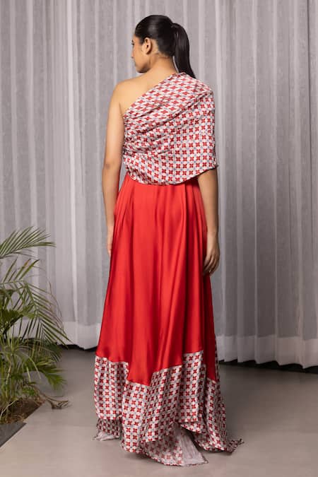 Studio Surbhi Geometric Floral Print One Shoulder Dress 