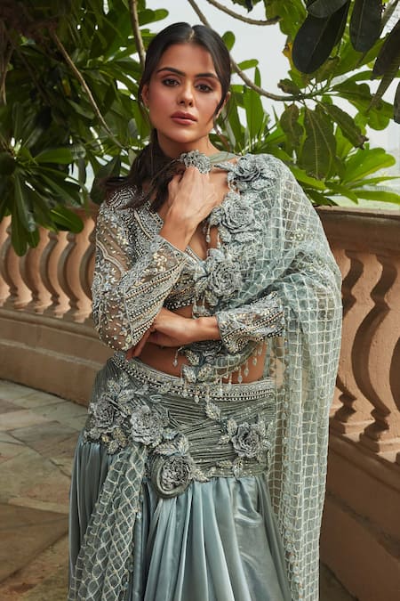 Raj Arora 3D Rose Embroidered Lehenga Set 