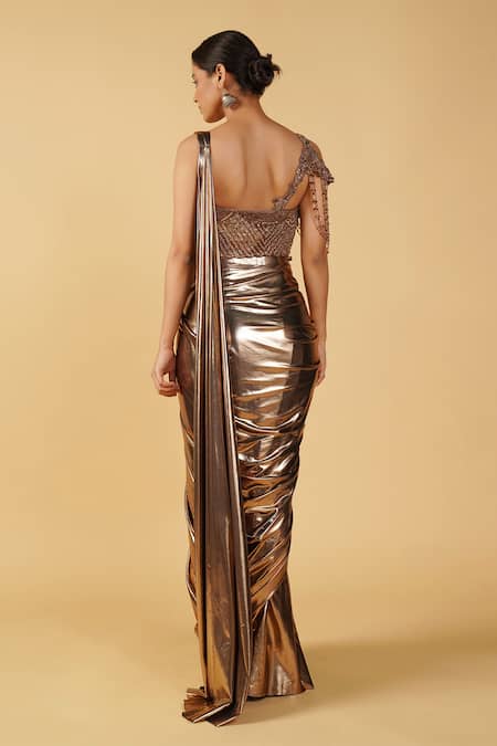 Raj Arora Metallic Pre-Draped Saree With Blouse 