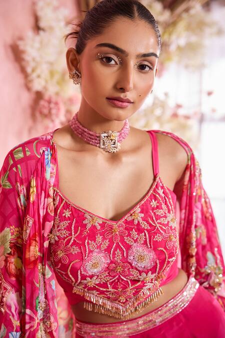 Buy Krisha Sunny Ramani Pink Crepe, Georgette Sequins, Geometric Hand Embroidered Gharara Set With Cape Online at Aza Fashions Buy_Krisha Sunny Ramani_Pink Crepe, Georgette Sequins, Geometric Hand Embroidered Gharara Set With Cape _Online_at_Aza_Fashions