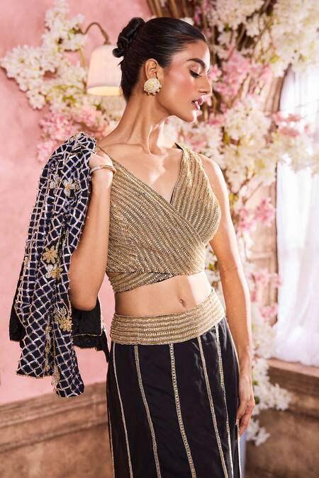 Shop Krisha Sunny Ramani Black Georgette Beads, Sequins V-neck Embroidered Cape With Skirt Set Online at Aza Fashions Shop_Krisha Sunny Ramani_Black Georgette Beads, Sequins V-neck Embroidered Cape With Skirt Set _Online_at_Aza_Fashions