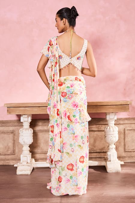 Krisha Sunny Ramani Floral Print Pre-Draped Saree Set 