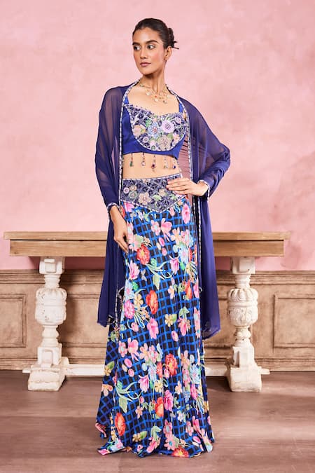 Krisha sunny Ramani Floral Print & Embroidered Skirt Set 