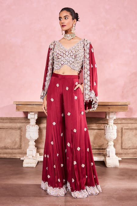 Krisha sunny Ramani Geomatric Pattern Embroidered Cape With Sharara Set 