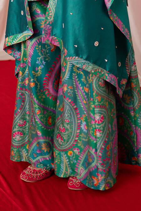 Buy Chrkha Green Chanderi Silk Mirrors, Pearls, Sequins Hand Embroidered Kurta Sharara Set Online at Aza Fashions Buy_Chrkha_Green Chanderi Silk Mirrors, Pearls, Sequins Hand Embroidered Kurta Sharara Set _Online_at_Aza_Fashions