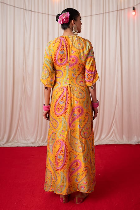 Chrkha Paisley Mirror Embroidered Kaftan 