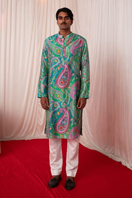 Chrkha Paisley Jaal Print Kurta With Pant 