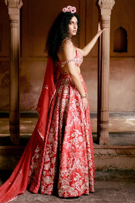 Paulmi And Harsh Floral Blossom Embroidered Lehenga Set 
