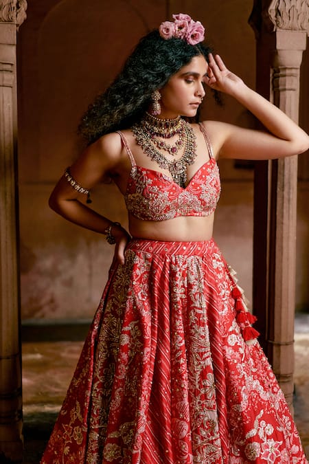 Buy Paulmi And Harsh Red Chanderi, Organza Embroidery, Sequins Sweetheart Floral Blossom Lehenga Set Online at Aza Fashions Buy_Paulmi And Harsh_Red Chanderi, Organza Embroidery, Sequins Sweetheart Floral Blossom Lehenga Set _Online_at_Aza_Fashions