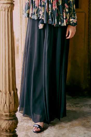 Buy Paulmi And Harsh Black Crepe, Georgette, Vintage Floral Bloom Print Peplum Tunic With Palazzo Online at Aza Fashions Buy_Paulmi And Harsh_Black Crepe, Georgette, Vintage Floral Bloom Print Peplum Tunic With Palazzo _Online_at_Aza_Fashions
