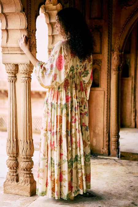 Paulmi And Harsh Flip Bird Print Kaftan & Pant Set 