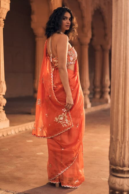 Paulmi And Harsh Scallop Border Embroidered Pre-Draped Saree With Corset Blouse 