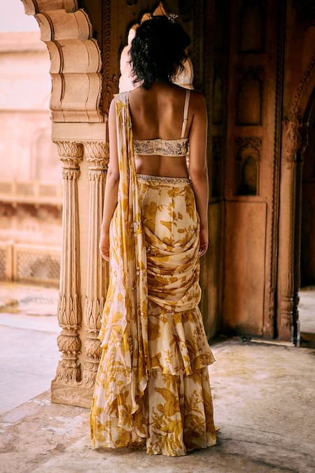 Paulmi And Harsh Printed Pre-Draped Ruffle Saree With Blouse 