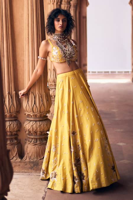 Buy_Paulmi And Harsh_Yellow , Silk, Satin, Organza Embroidery Zardozi Lehenga Set 
