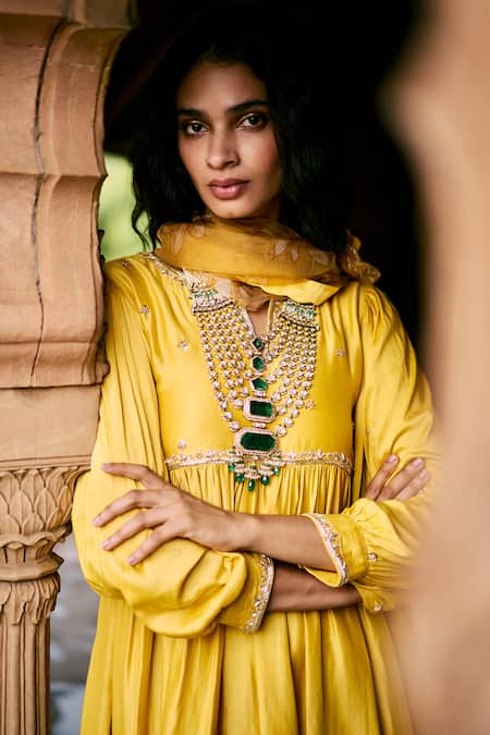 Buy Paulmi And Harsh Yellow Modal, Silk, Organza Embroidery V-neck Zardozi Work Anarkali Pant Set Online at Aza Fashions Buy_Paulmi And Harsh_Yellow Modal, Silk, Organza Embroidery V-neck Zardozi Work Anarkali Pant Set _Online_at_Aza_Fashions