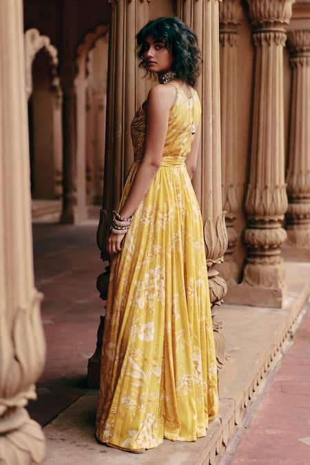 Paulmi And Harsh Roop Flip Bird Print Jumpsuit With Belt 