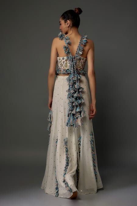 Payal Singhal Tulip Embroidered Back Tie Up Choli With Sharara 