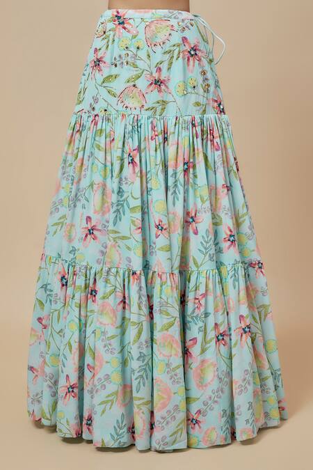 Buy Payal Singhal Multi Color Crepe Embroidery, Ruffles Floral Dream Print Lehenga With Blouse Online at Aza Fashions Buy_Payal Singhal_Multi Color Crepe Embroidery, Ruffles Floral Dream Print Lehenga With Blouse _Online_at_Aza_Fashions