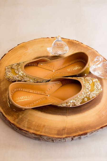 Amaryllis For Her Gold Dabka And Sequin Embroidered Juttis