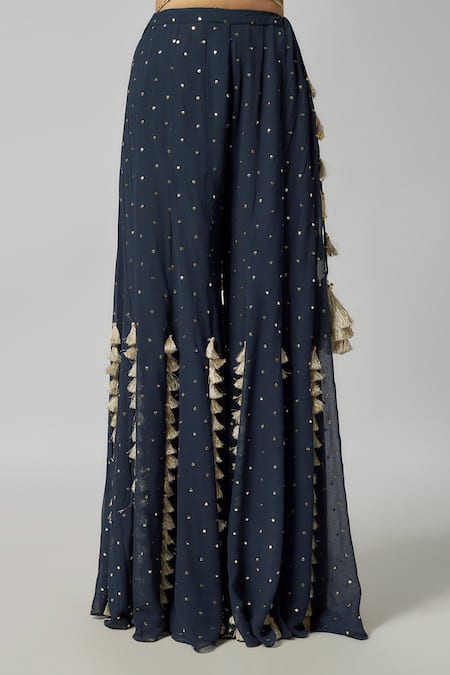 Buy_Payal Singhal_Blue Net, Muslin, Georgette Cut Work, Florin Embroidered Choli Sharara Set _Online_at_Aza_Fashions