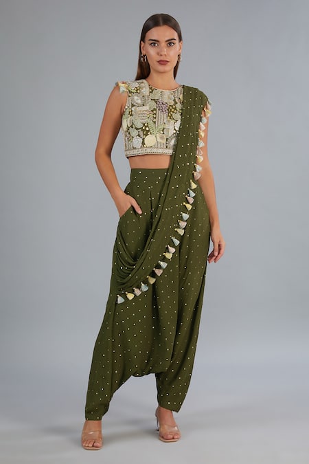 Payal Singhal Pre-Draped Embroidered Dhoti Pant Saree With Blouse 